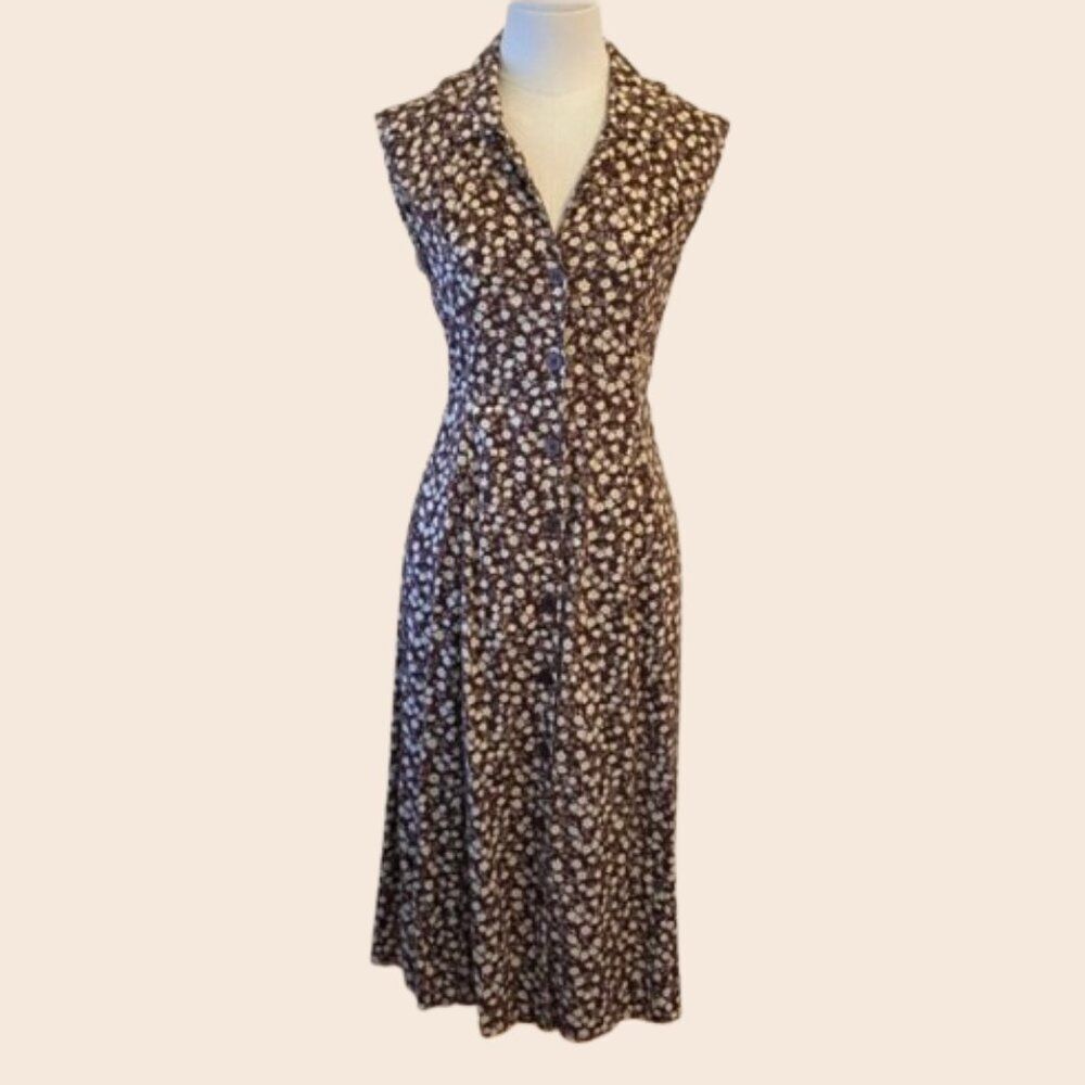 Vintage Darian Brown Floral Midi Dress Size Small